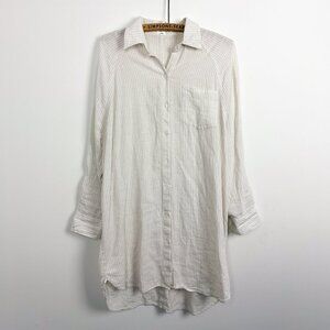 Aritzia Wilfred Free Relaxed Oversized Striped Linen Button Shirt White Cream XS
